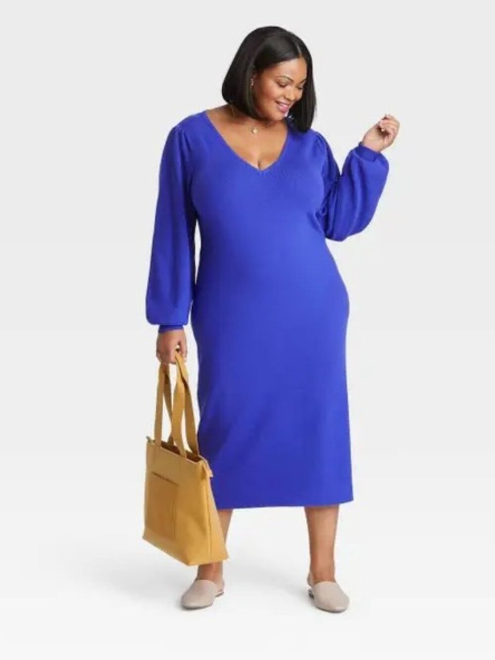 Ava & Viv Cobalt Blue Balloon Long Sleeve Maxi V Knit Sweater Dress NWT 4X